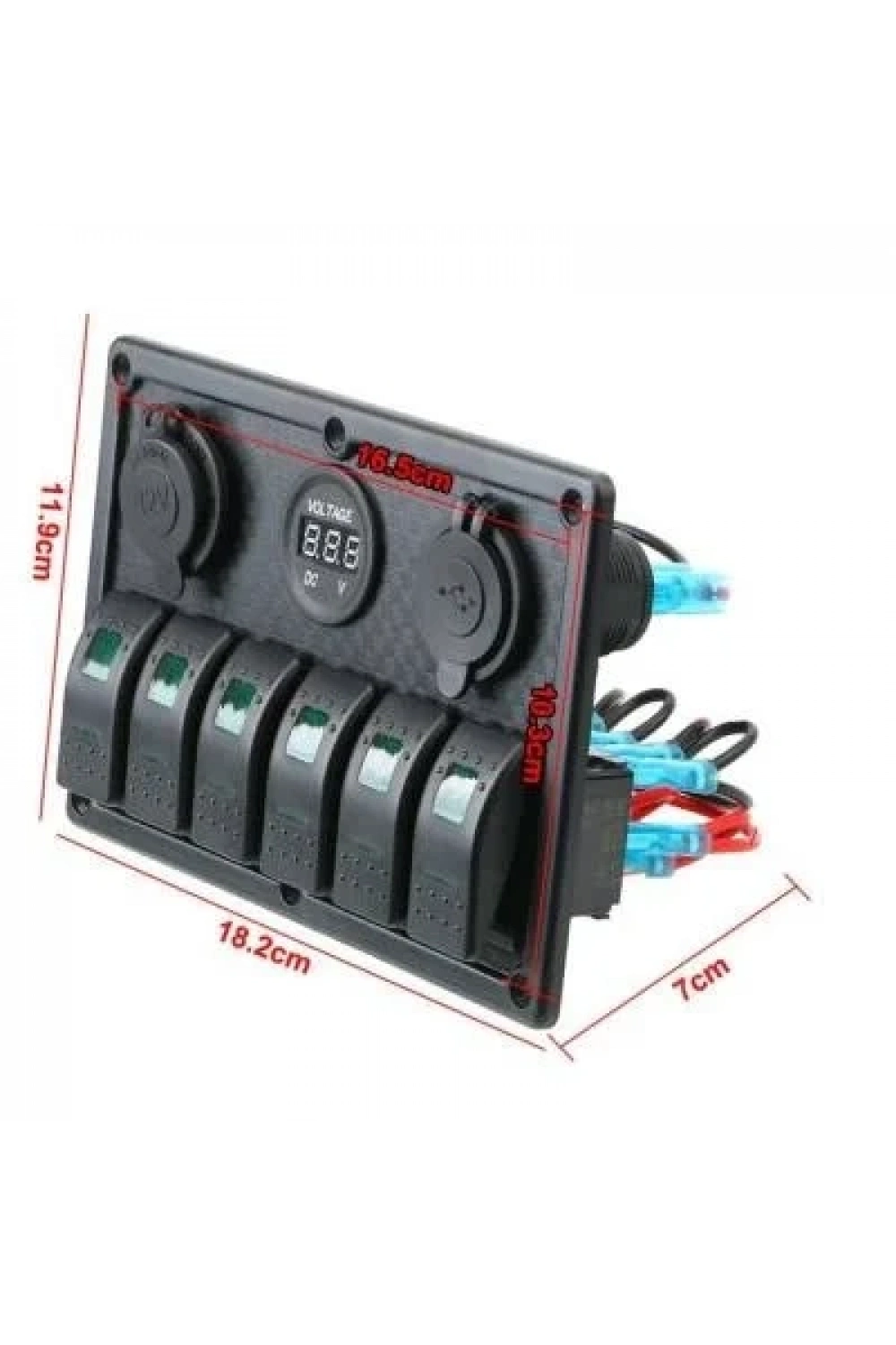 6lı ON-OFF Işıklı Anahtar Switch Panel 2x5V USB Çakmaklık ve Voltaj Göstergeli