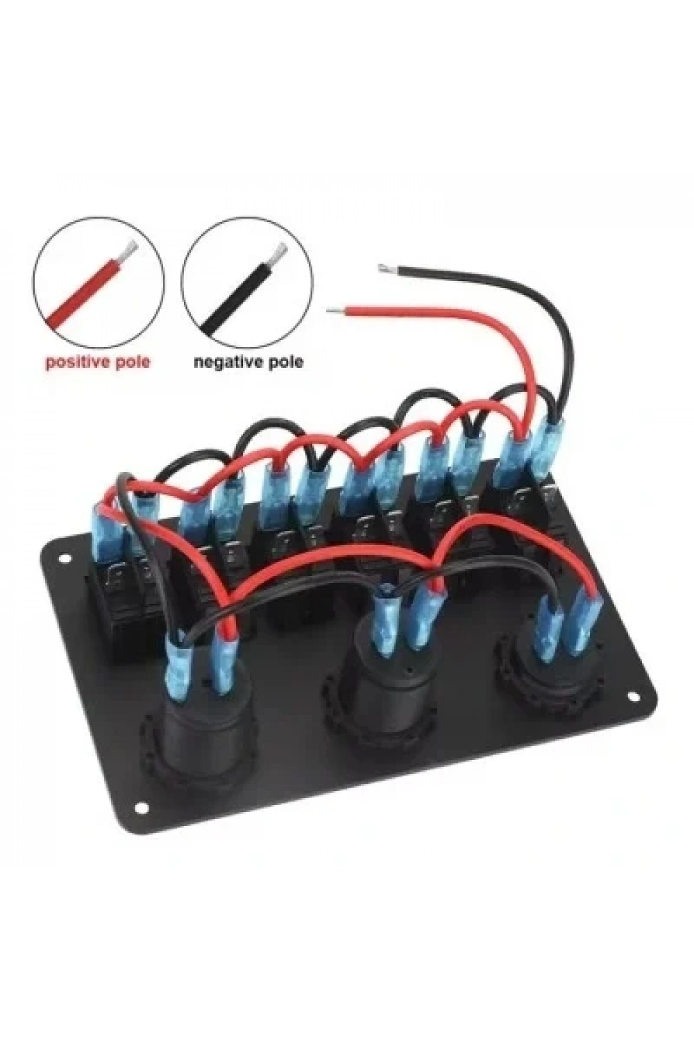 6lı ON-OFF Mavi Işıklı Anahtar Switch Panel 2x5V USB Çakmaklık ve Voltaj Göstergeli