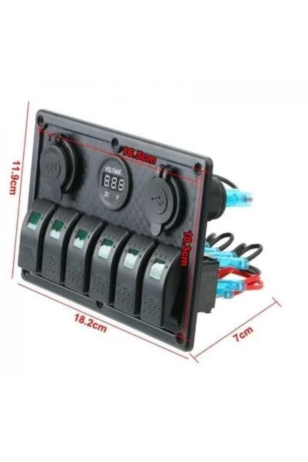 6lı ON-OFF Yeşil Işıklı Anahtar Switch Panel 2x5V USB Çakmaklık ve Voltaj Göstergeli
