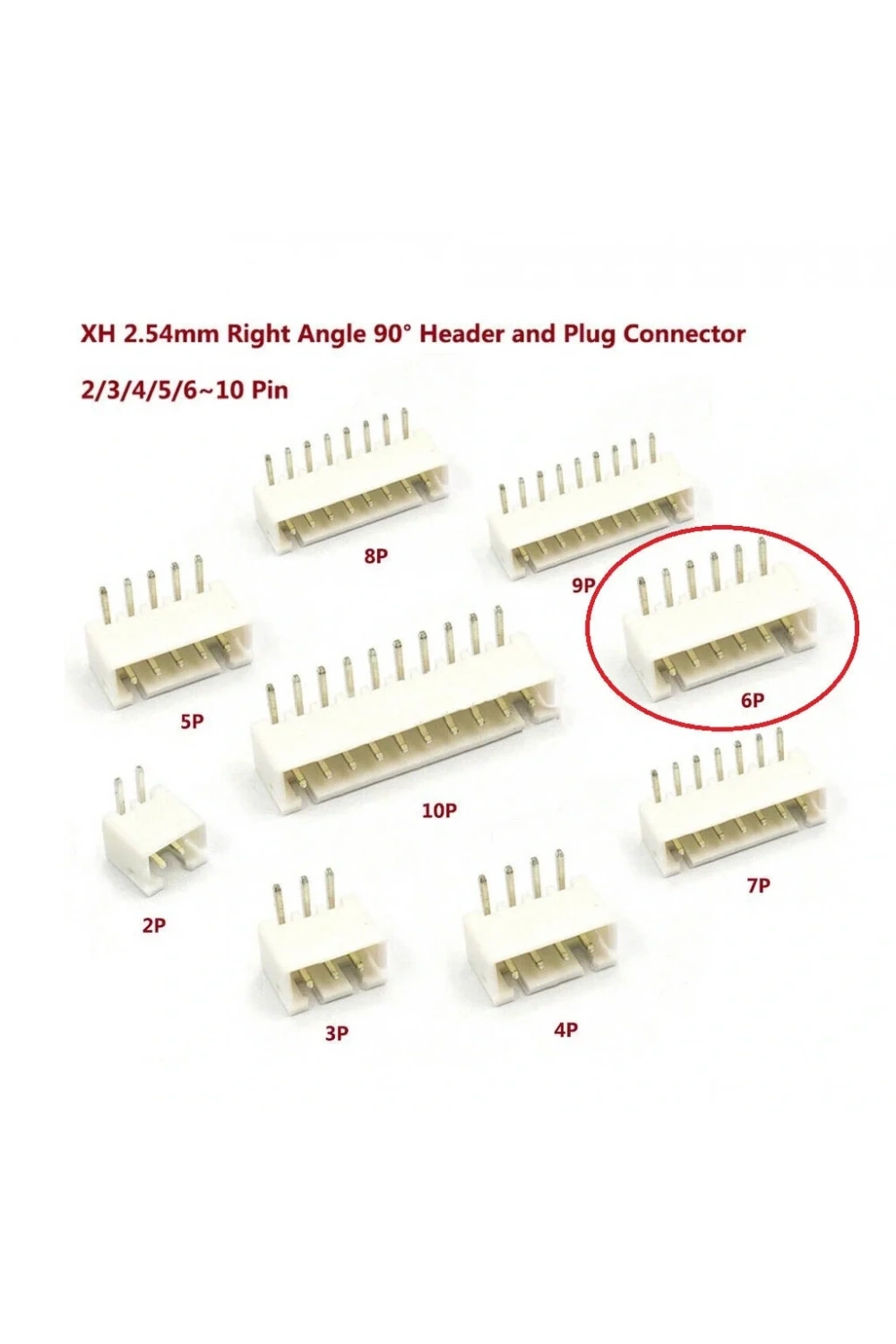 6 Pin JST-XH 2.54 Tunik Konnektör Erkek Eğik 90°