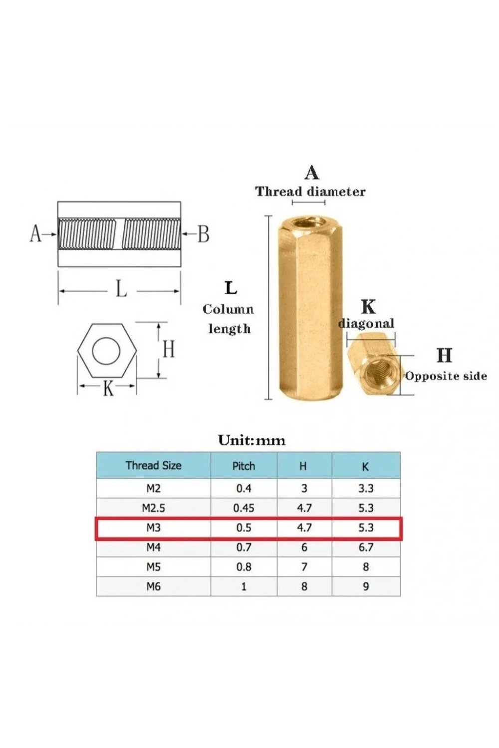 6mm M3 Dişi-Dişi Metal Distans Aralayıcı Spacer