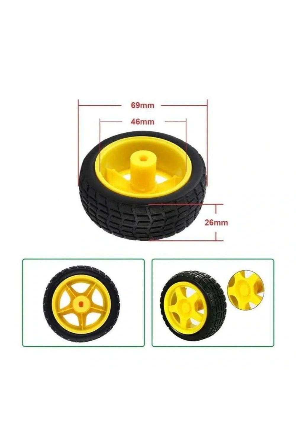 6V 250 Rpm Motor Uyumlu Teker - Sarı Tekerlek