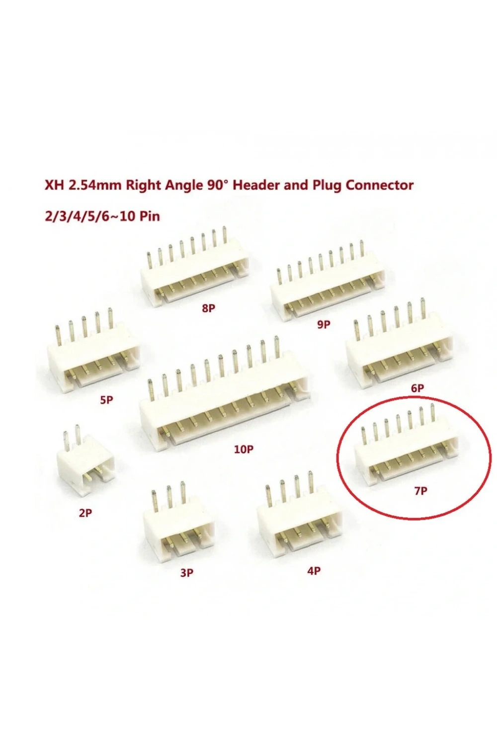 7 Pin JST-XH 2.54 Tunik Konnektör Erkek Eğik 90°