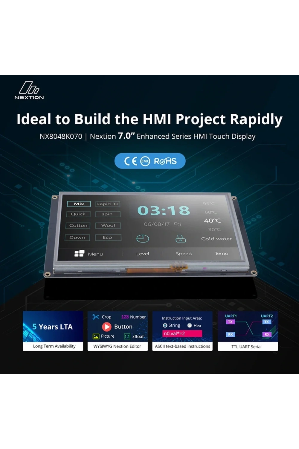 7.0 Inch Nextion 32MB Dahili Hafıza NX8048K070