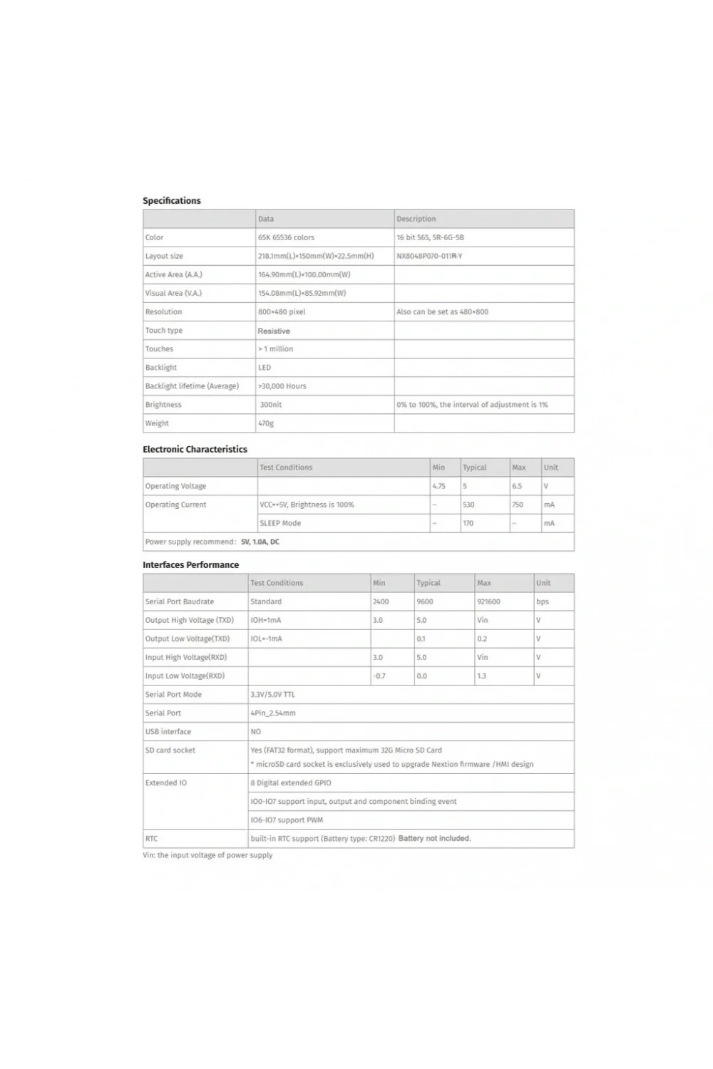 7.0 Inch Nextion R-Rezistif Ekran NX8048P070-011R-Y