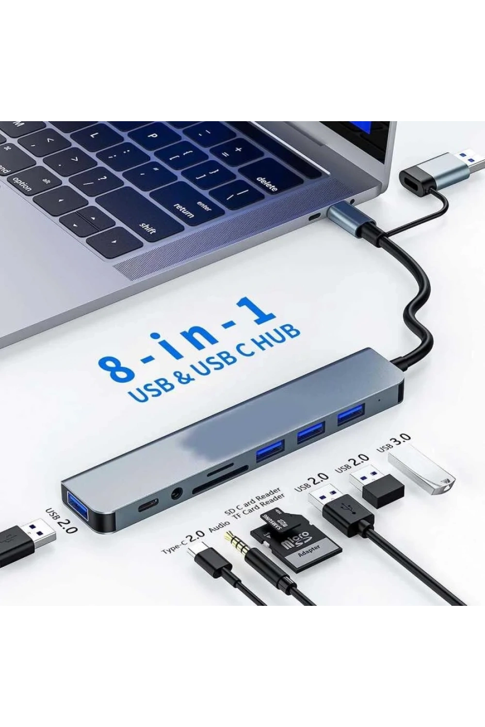 8 Girişli USB Hub Çoklayıcı Dönüştürücü PC Mac Laptop için