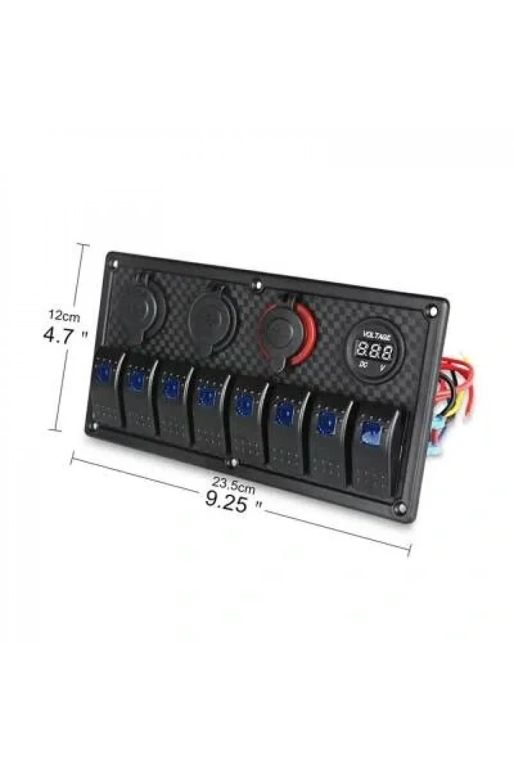 8li ON-OFF Mavi Işıklı Anahtar Panel 2x5V USB 2xÇakmaklık ve Voltaj Göstergeli