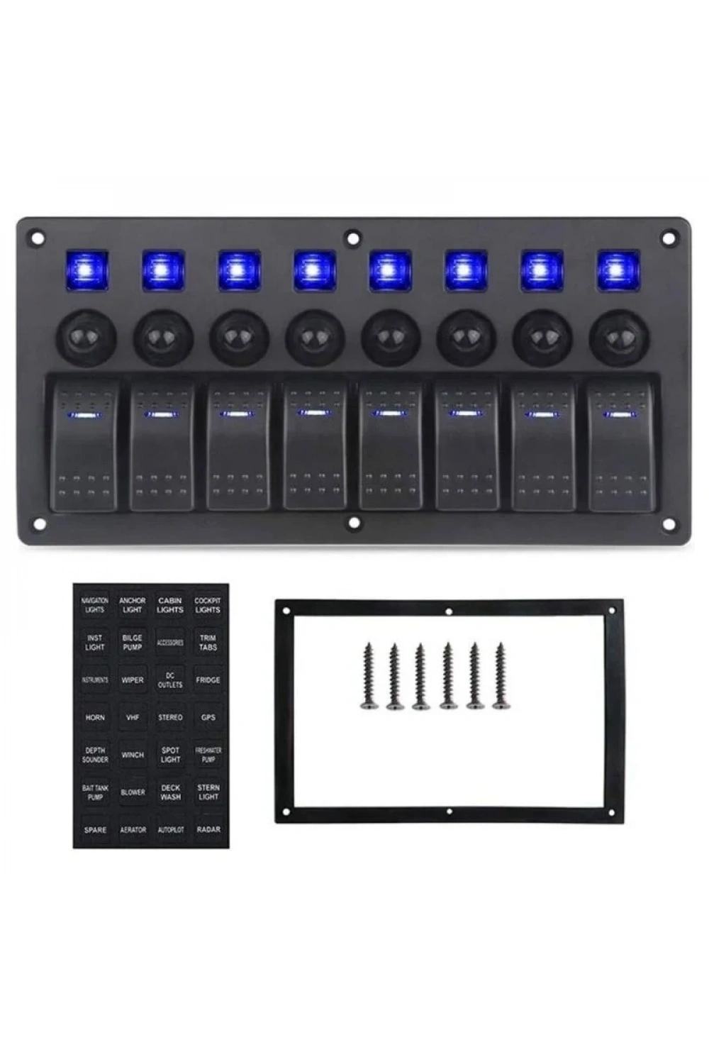 8li ON-OFF Mavi Işıklı Anahtar Switch Panel - Aşırı Akım Korumalı