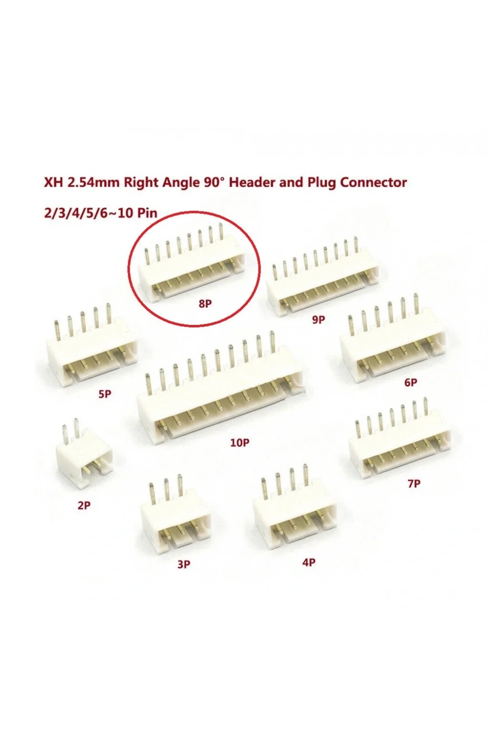 8 Pin JST-XH 2.54 Tunik Konnektör Erkek Eğik 90°