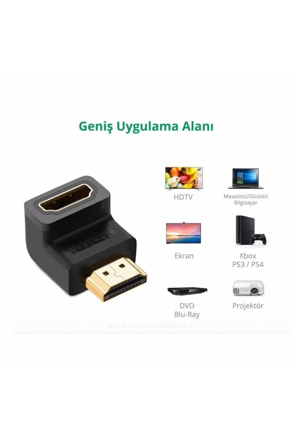 90° HDMI to HDMI Erkek-Dişi (M2F) Dönüştürücü Çevirici