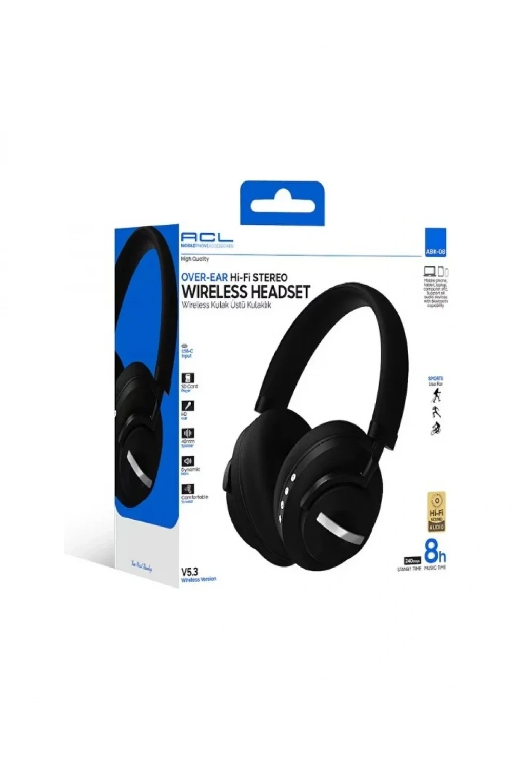 ABK-08 Wireless V5.8 240 Gün Bekleme Süresi Hi-Fi Ses Kaliteli Kulak Üstü Bluetooth Kulaklık