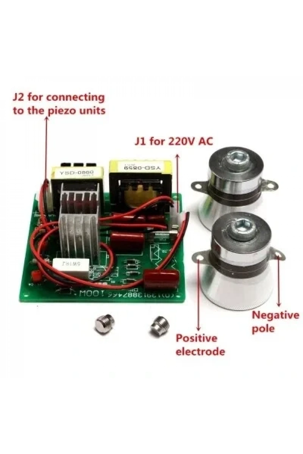 AC 220V Ultrasonik Temizleyici Sürücü Kartı + 2 Adet 50W 40KHZ Transdüser
