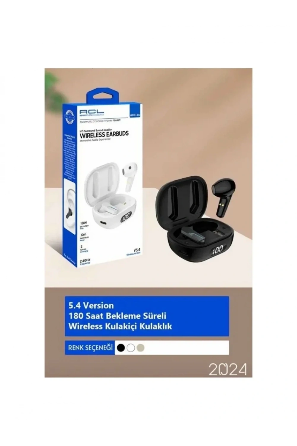 ACB-66 5.4 Versiyon 180 Saat Bekleme Süreli Wireless Kulakiçi Bluetooth Kulaklık