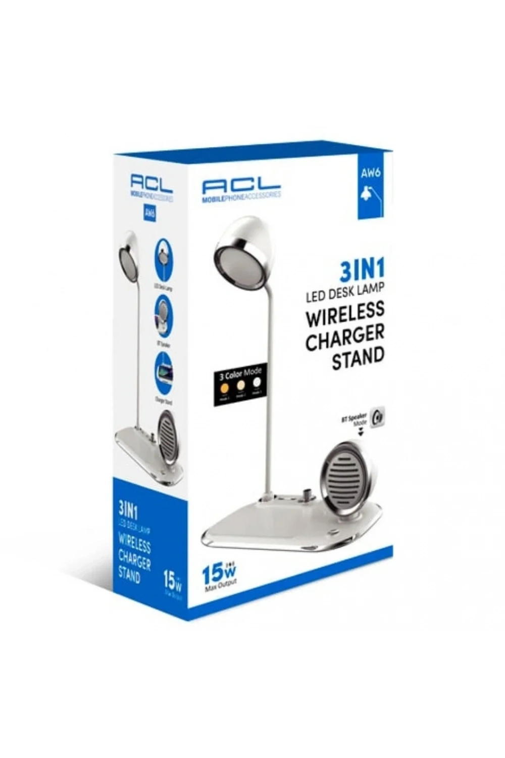 ACL 3in1 Masa Lambalı Bluetooth Hoparlörlü 15W Kablosuz Şarj Standı AW6