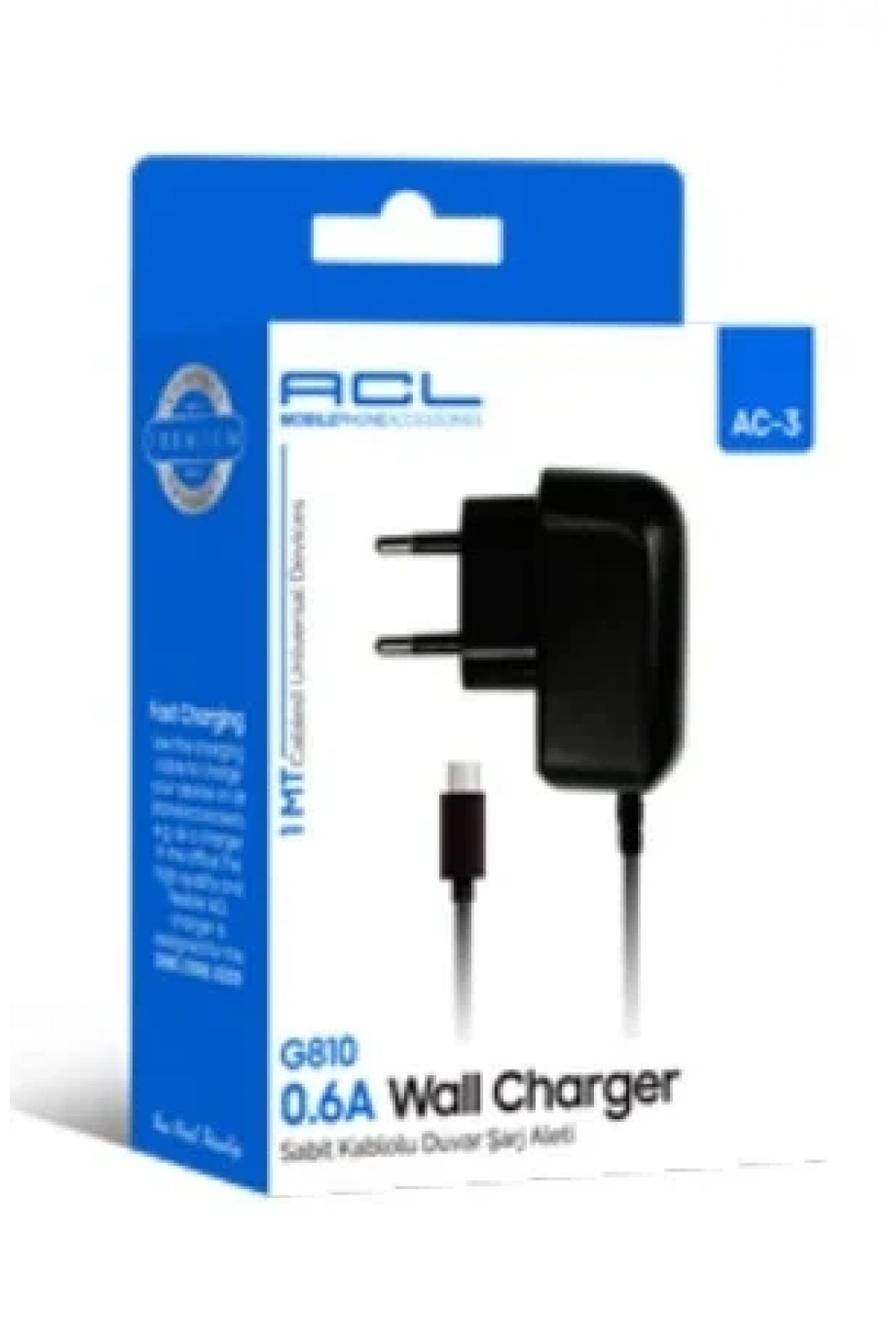 ACL AC-3 G810 0.6A 1mt Mikro Uçlu Sabit Kablolu Şarj Aleti