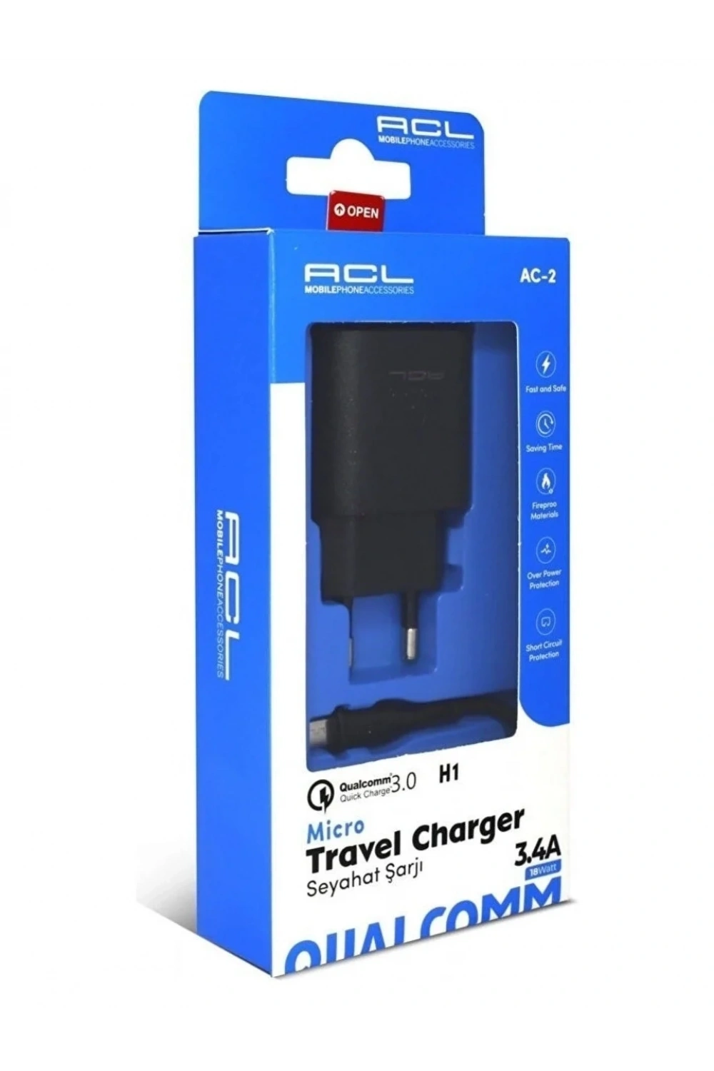 ACL H1 3.4A 18Watt Q.C 3.0 1xUSB-A 1mt Mikro Kablolu Şarj