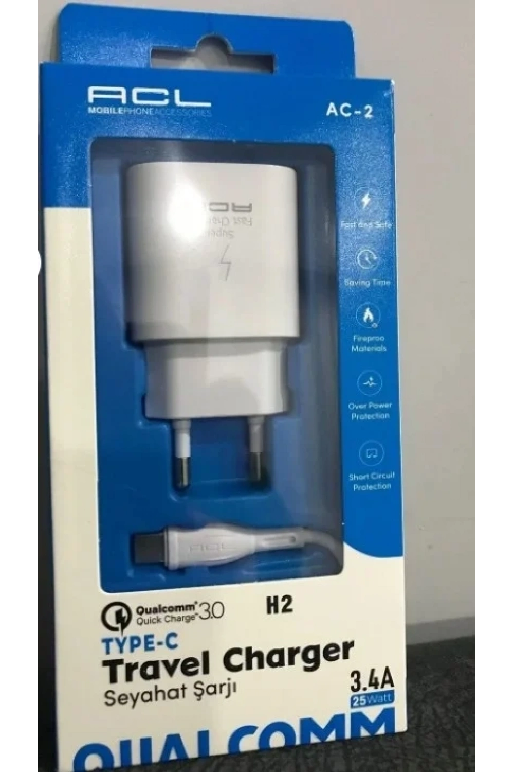 ACL H2 3.4A 18Watt Q.C 3.0 1xUSB-B 1mt USB-C Kablolu Şarj