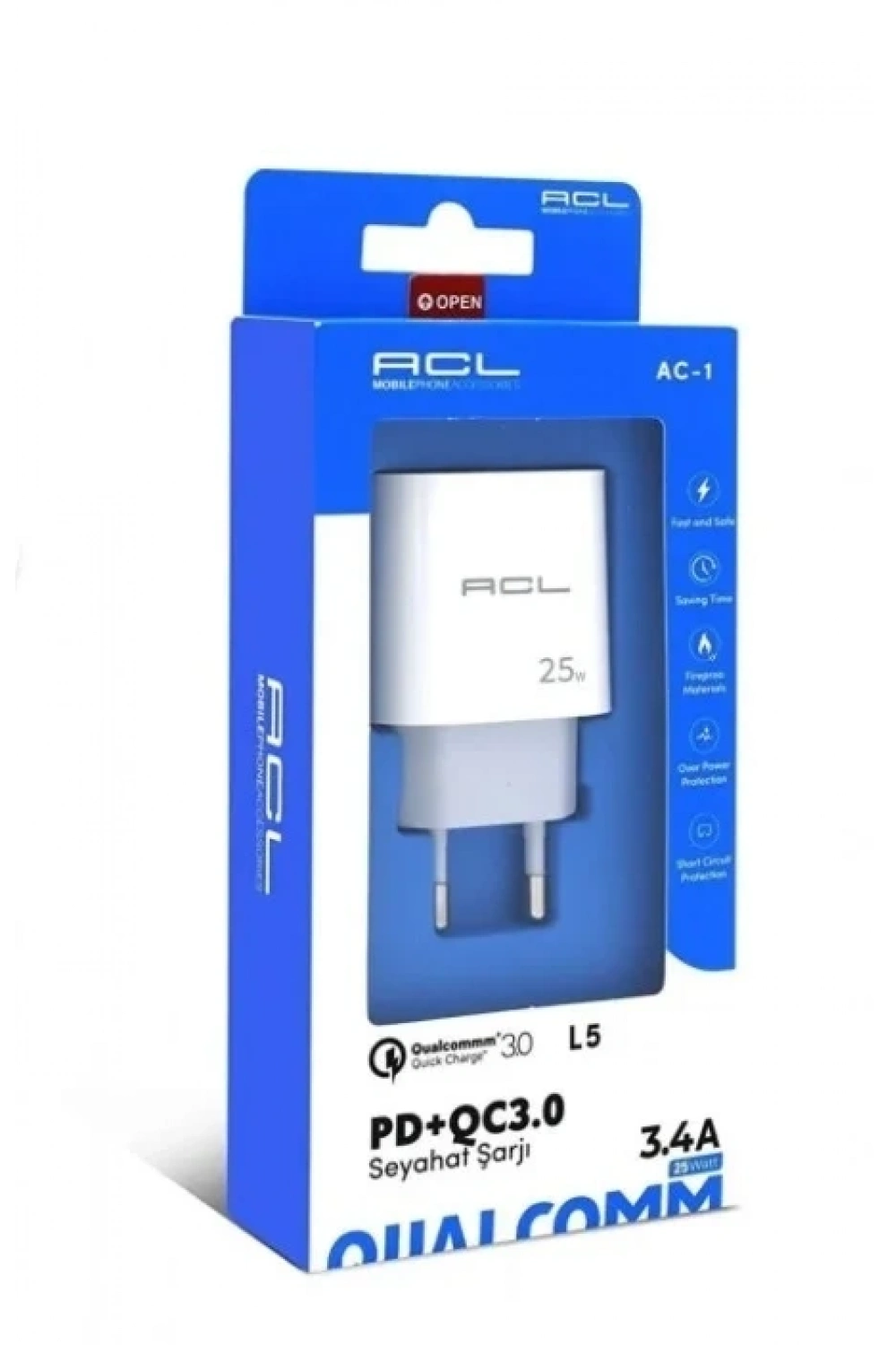 ACL L5 3.4A 25W 1xUSB-A 1xUSB-C Girişli PD Şarj Başlığı