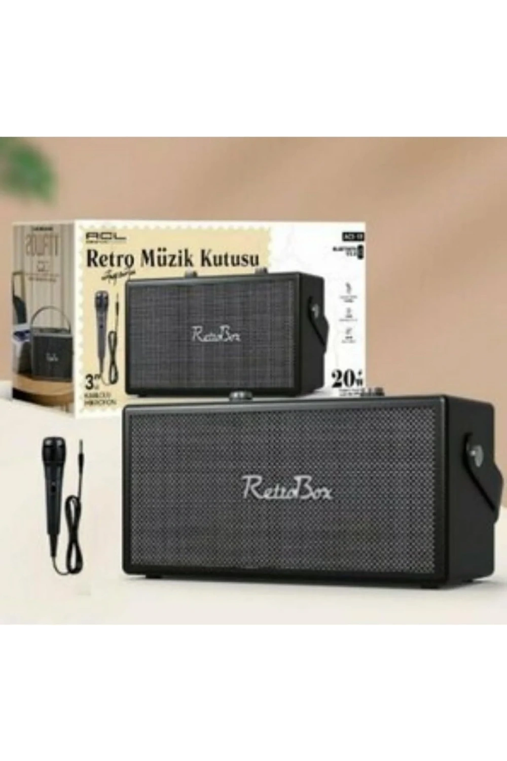 ACS-19 20W Gücünde 2x3 İnç Hoparlörlü Mikrofonlu Retro Müzik Kutusu
