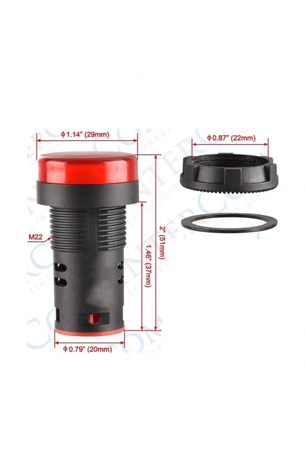 AD22-22DS 22MM Sinyal Lambası Kırmızı 24V