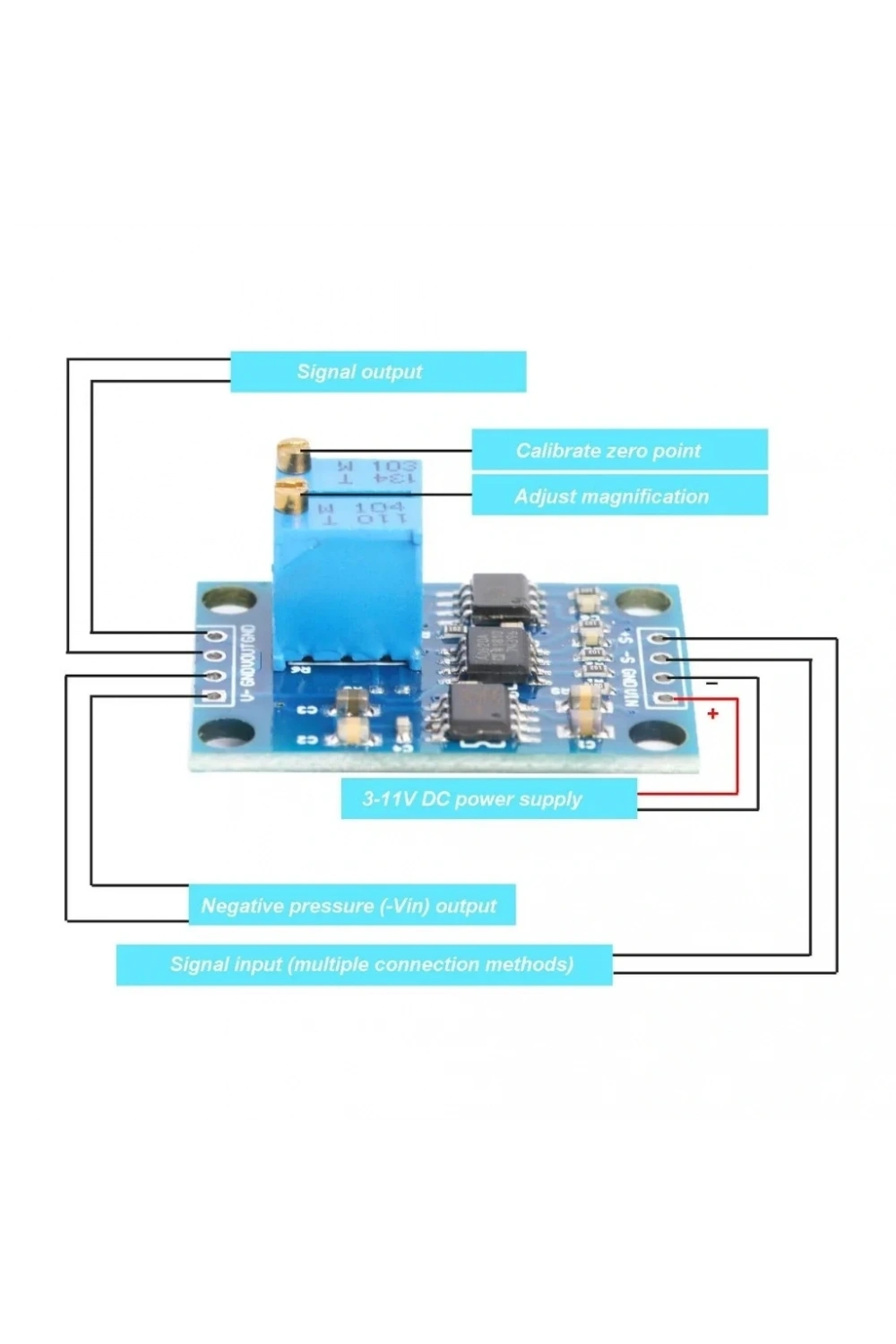 AD620 Yüksek Hassasiyetli Mikrovolt Sinyal Kuvvetlendirici Modül DC 12V