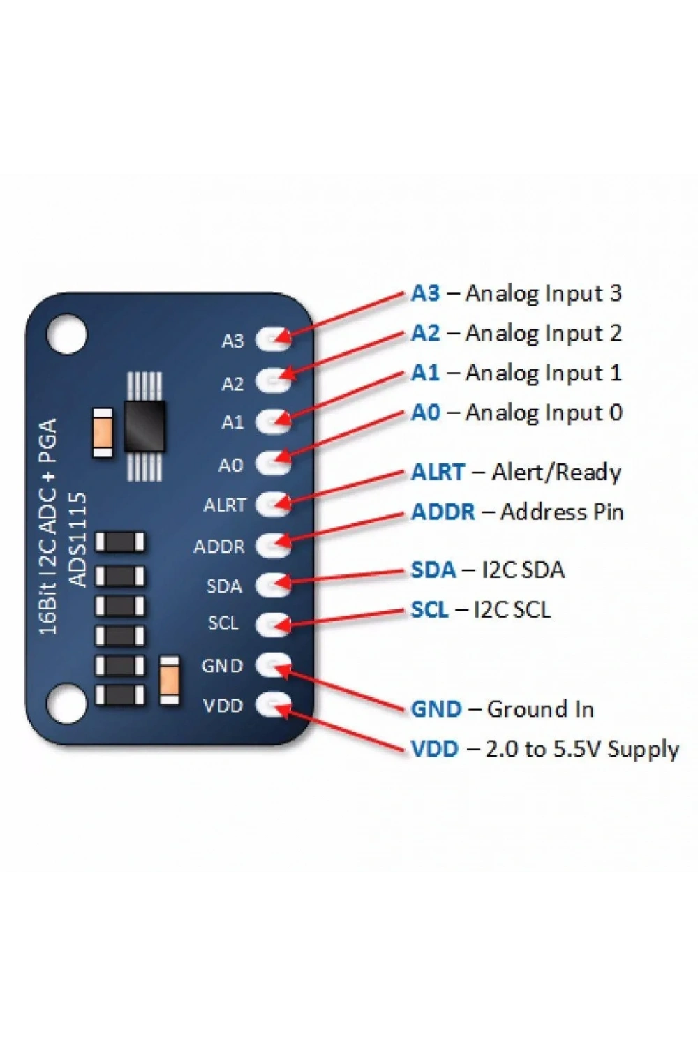 ADS1115 16 Bit I2C 4 Kanal ADC Arduino Modül