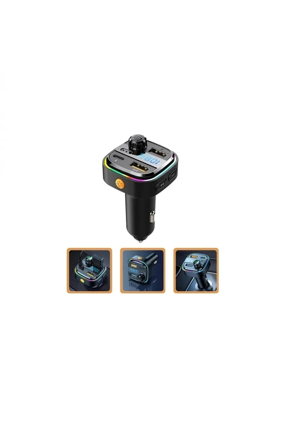 AFT-13 Wireless 3.1A 2xUSB TF Kartlı Type-C RGB Işıklı FM Transmitter