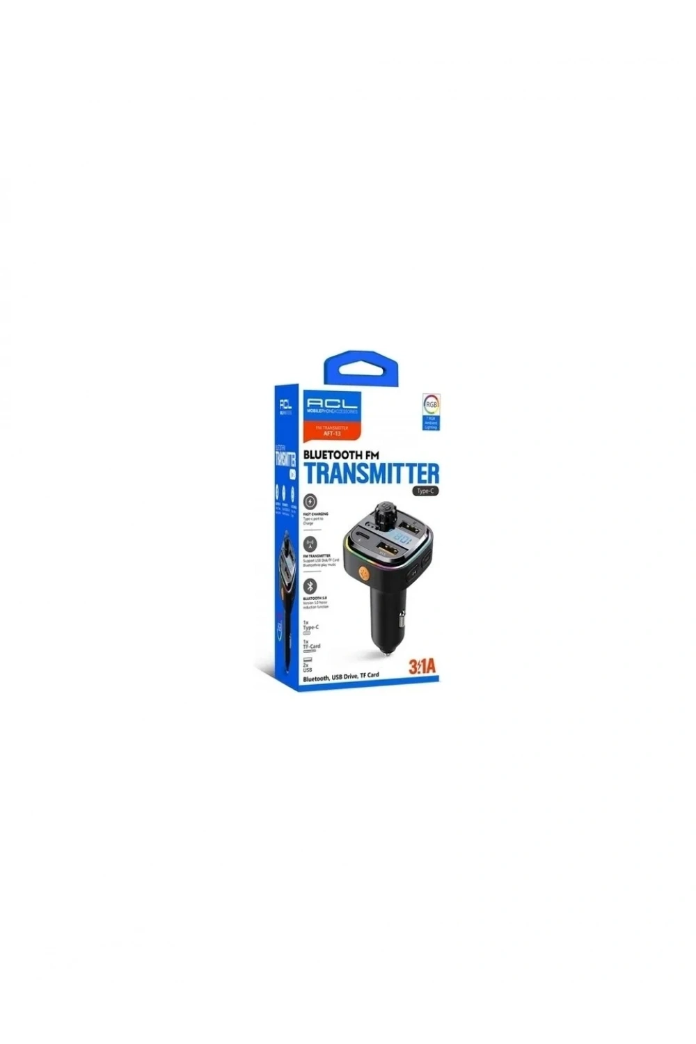 AFT-13 Wireless 3.1A 2xUSB TF Kartlı Type-C RGB Işıklı FM Transmitter