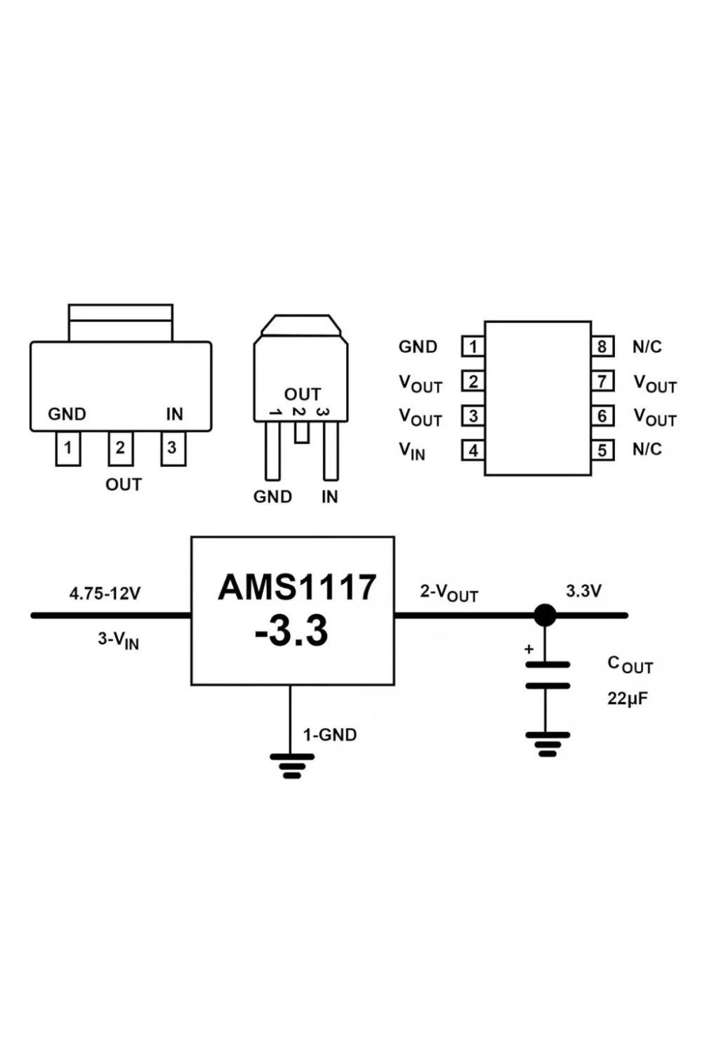 AMS1117 5V to 3.3V Step-Down Güç Kaynağı Modülü