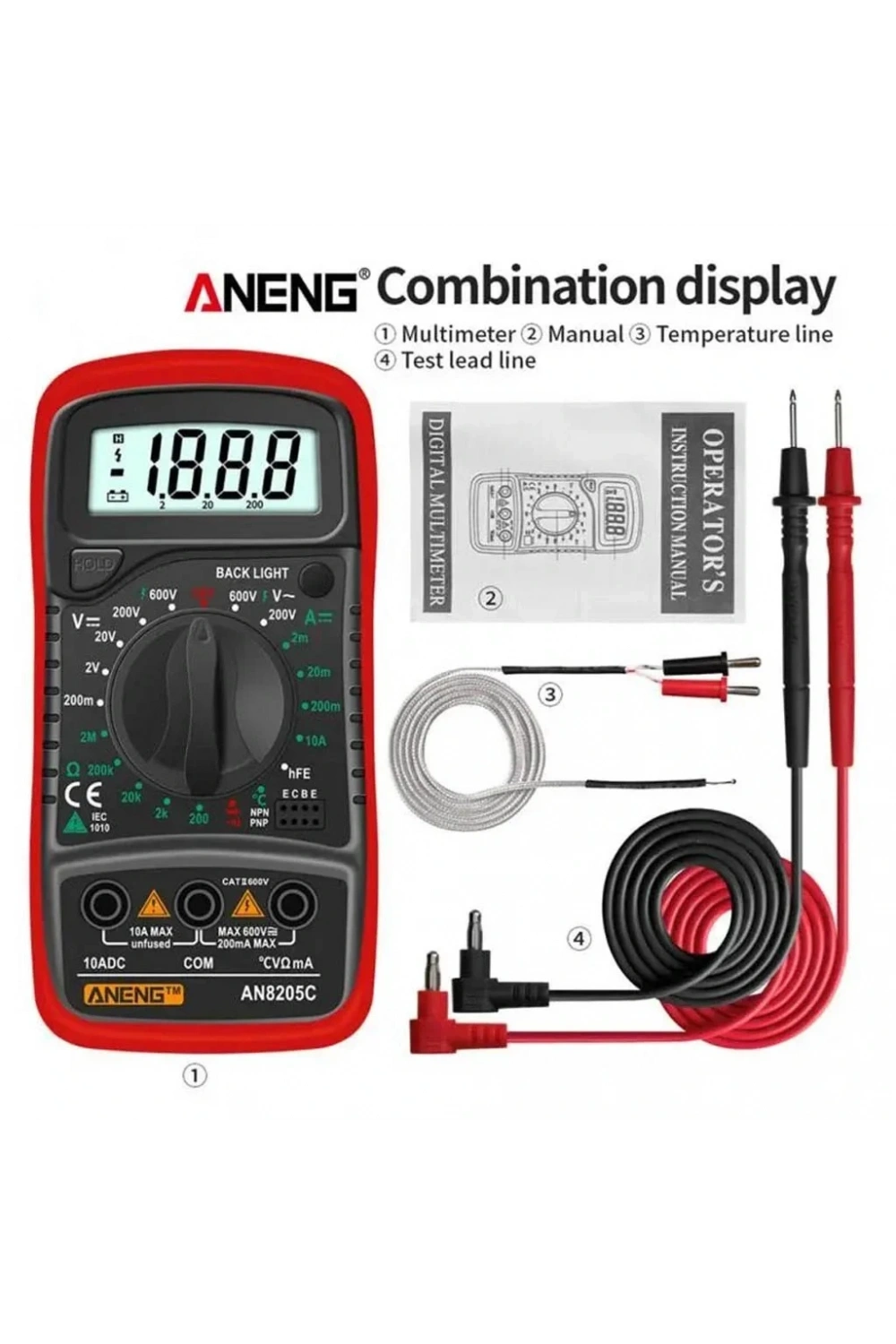 Aneng AN8205C Dijital Multimetre (Kırmızı)