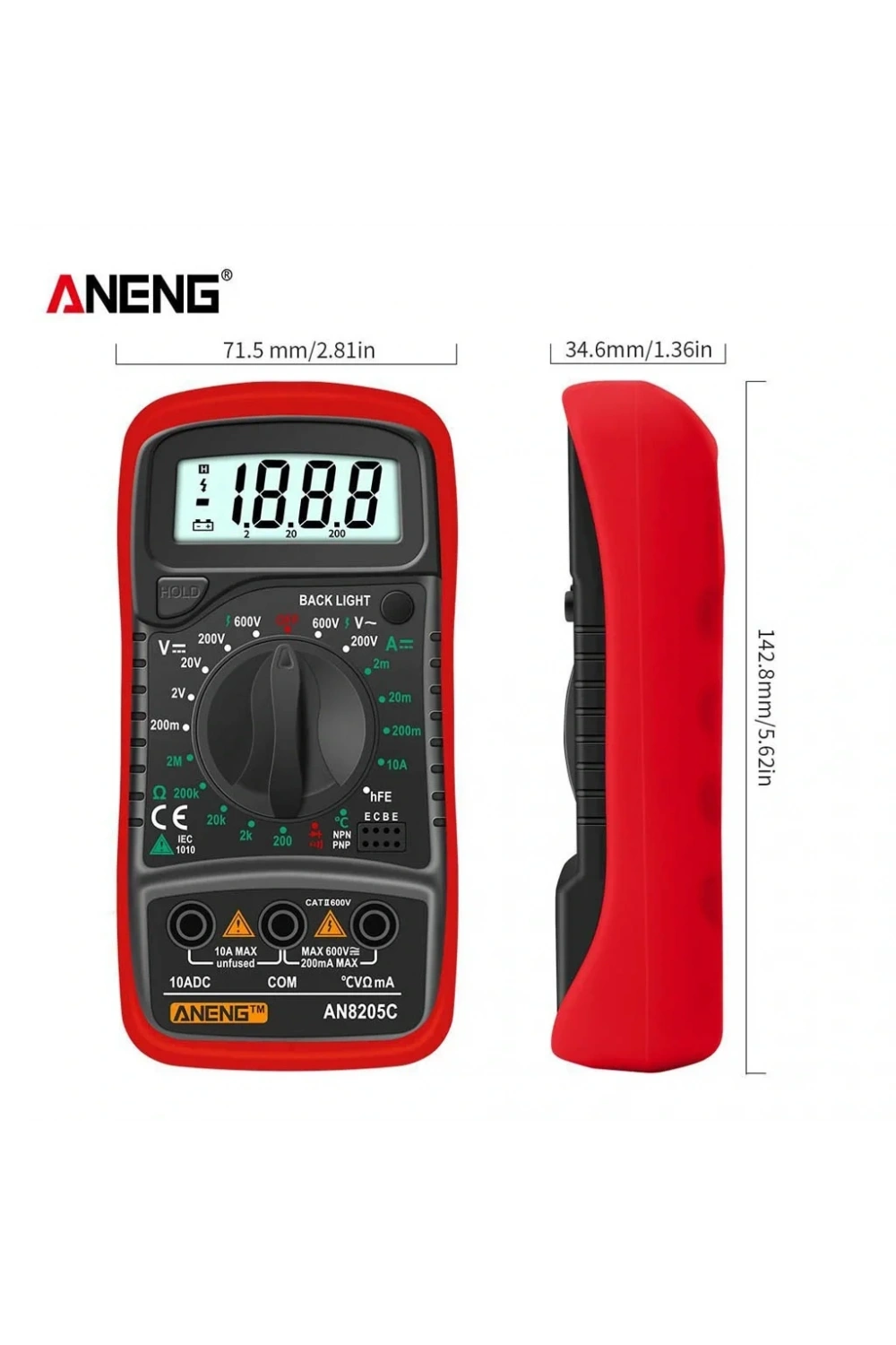 Aneng AN8205C Dijital Multimetre (Kırmızı)