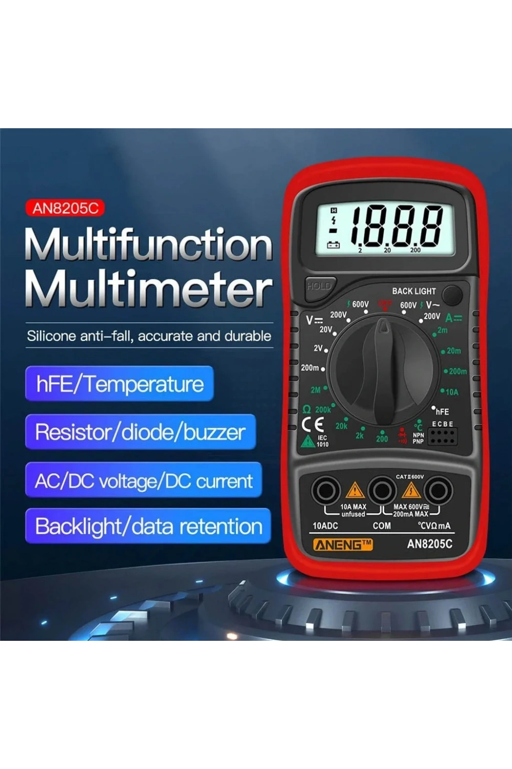 Aneng AN8205C Dijital Multimetre (Kırmızı)