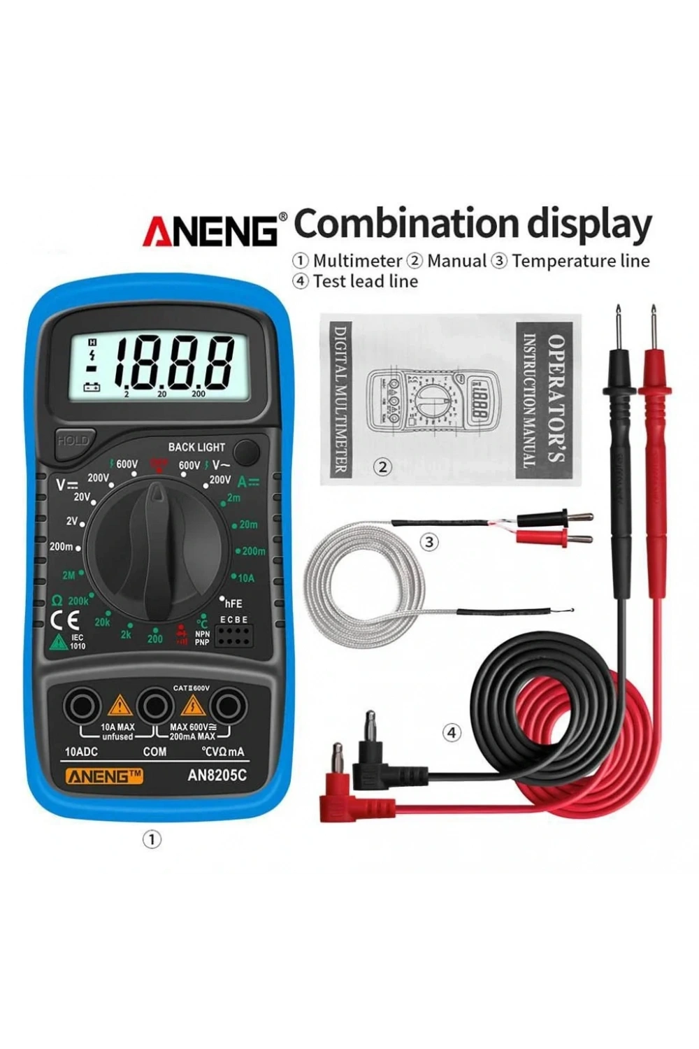 Aneng AN8205C Dijital Multimetre (Mavi)