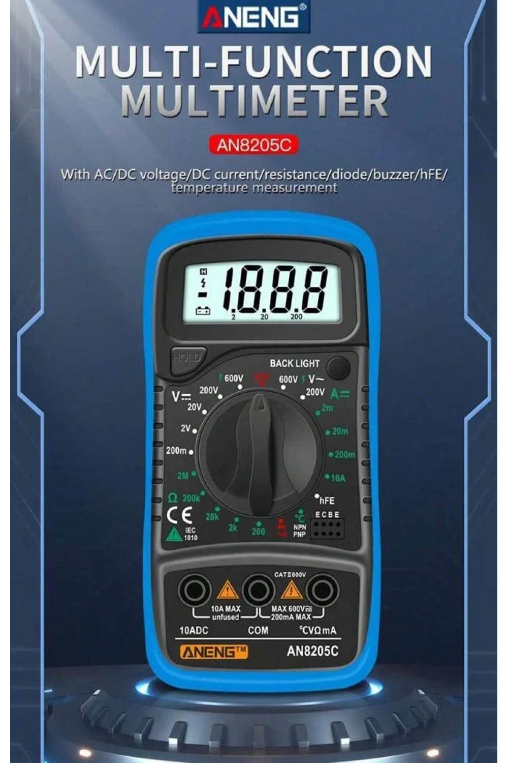 Aneng AN8205C Dijital Multimetre (Mavi)