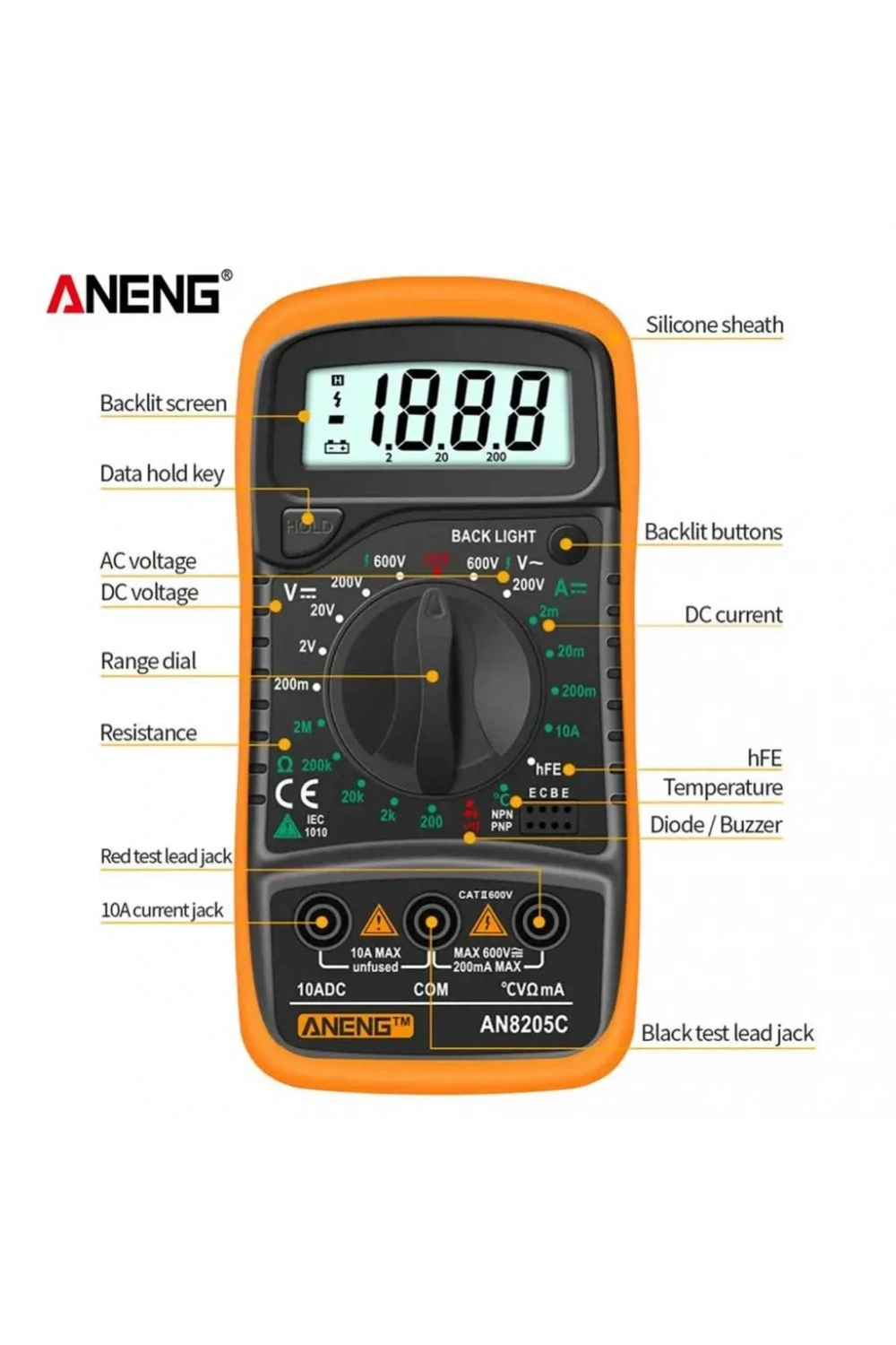 Aneng AN8205C Dijital Multimetre (Sarı)