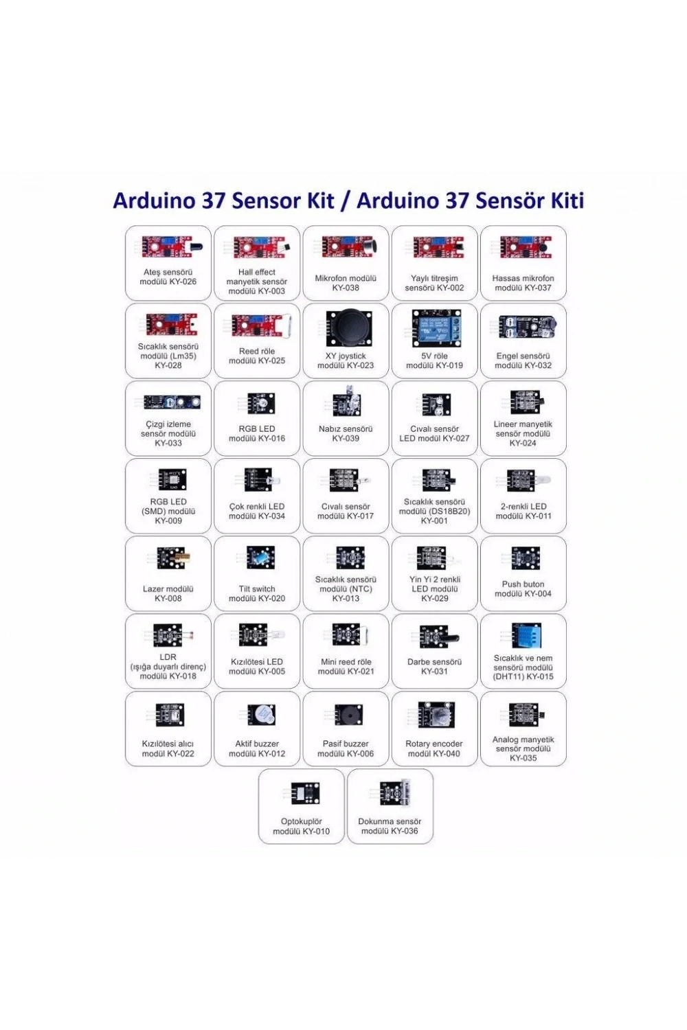 Arduino Uyumlu Sensör Modül Seti-Sensor Kit 37 Parça Plastik Kutulu