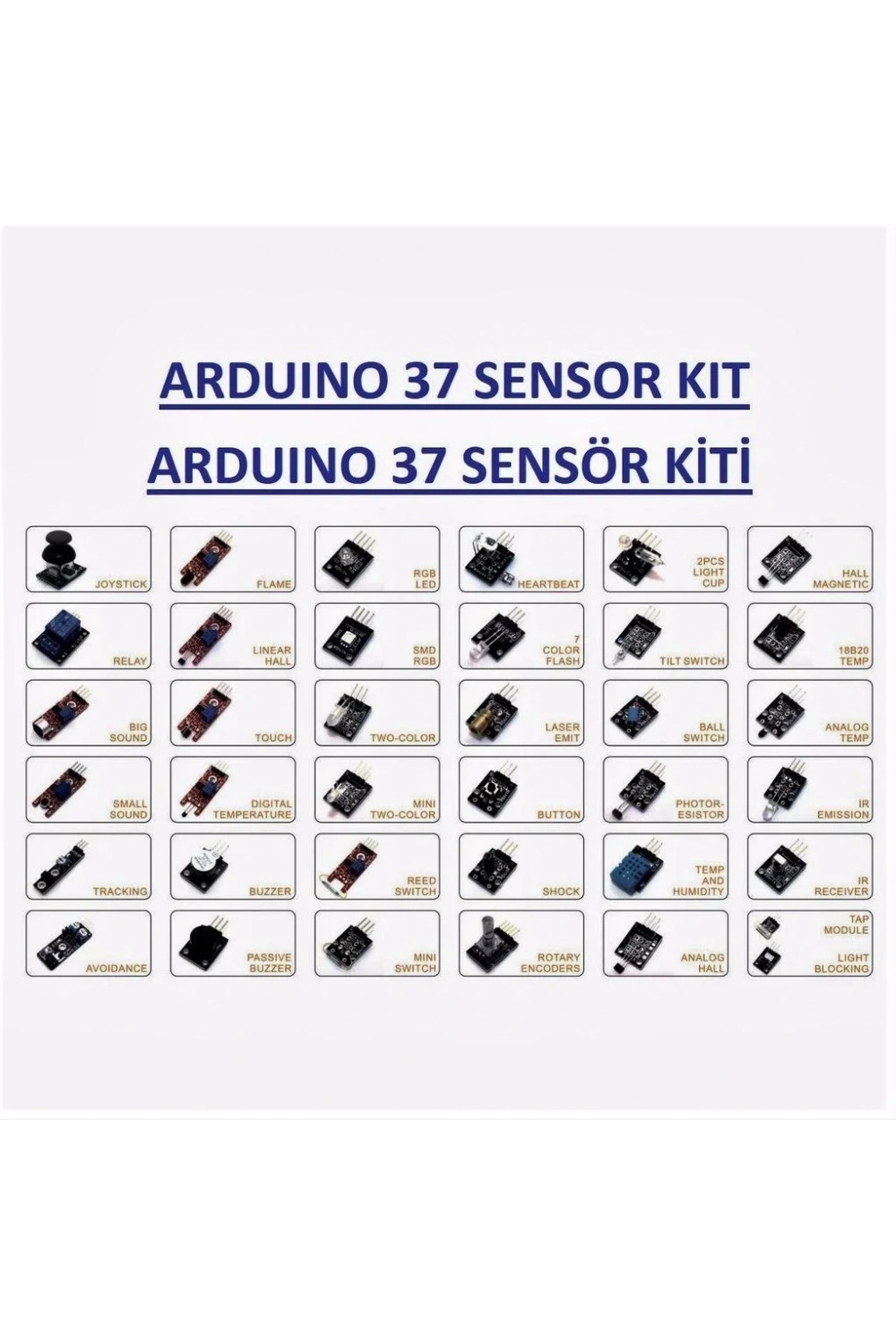 Arduino Uyumlu Sensör Modül Seti-Sensor Kit 37 Parça Plastik Kutulu