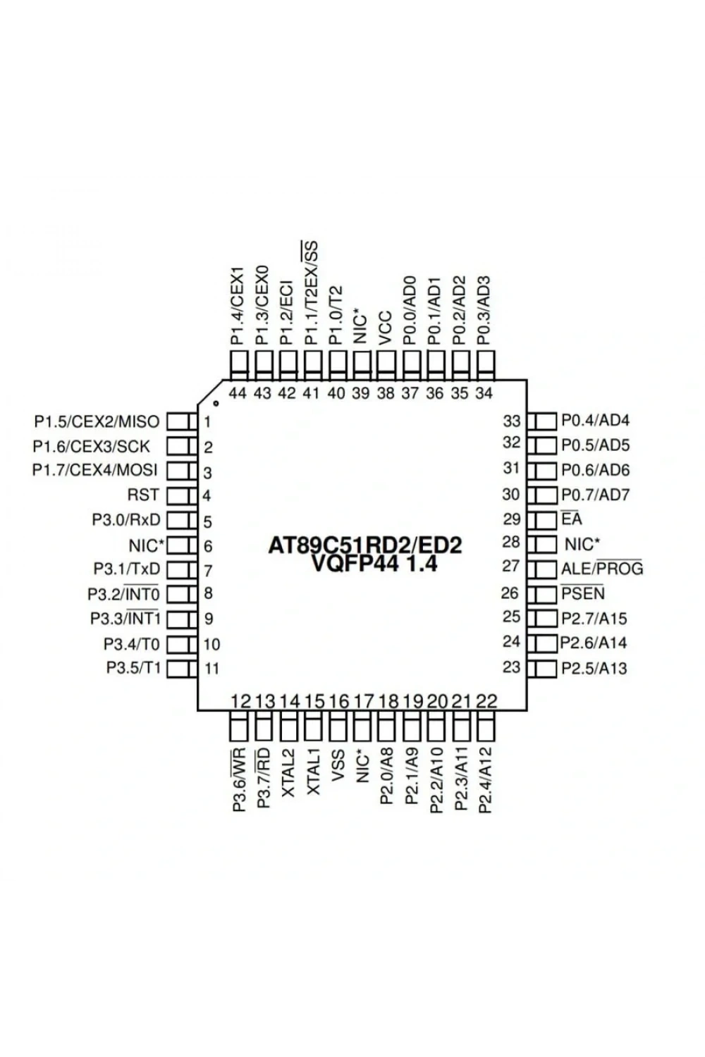 AT89C51RD2-RLTUM SMD 8-Bit 40MHz Mikrodenetleyici VQFP-44