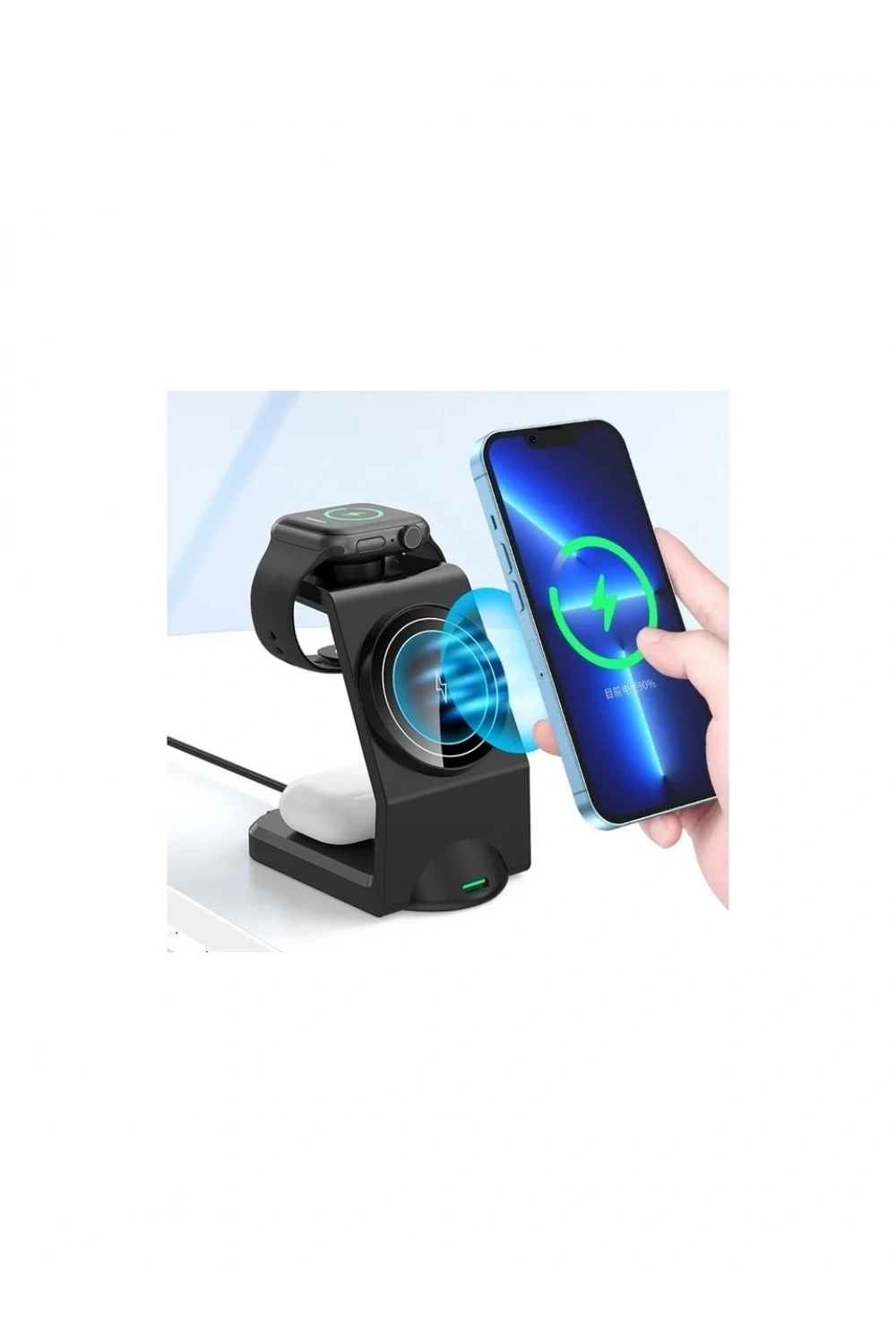 AW23 3-in-1 15W 3A USB-C Girişli Işıklı Kablosuz Şarj Standı
