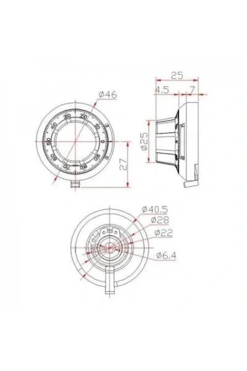 B2 46mm Dial Hassas Potansiyometre Başlığı