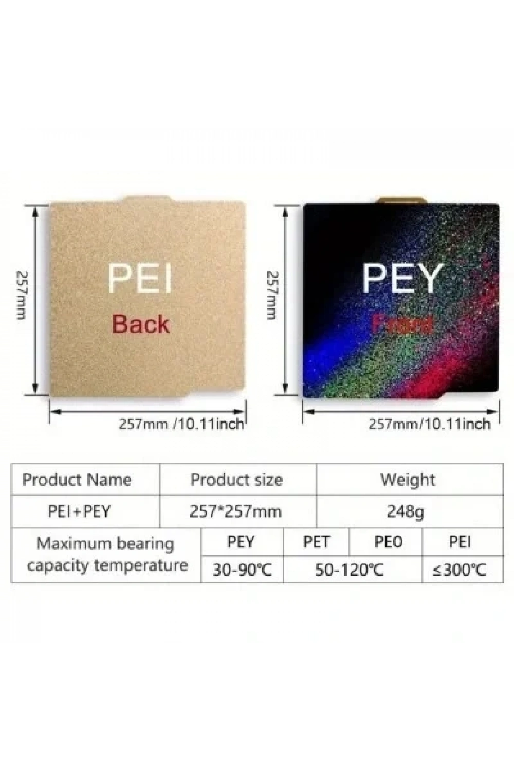 Bambu Lab X1-P1P-P1S PEI+PEY Kaplı Yay Çeliği Manyetik Tabla - 257x257mm