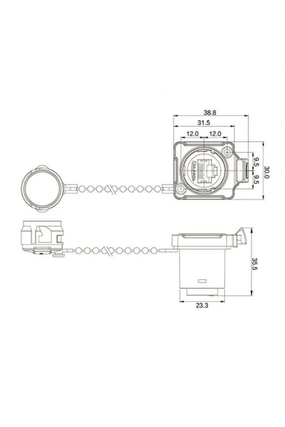 BD-24-J/RJ45/213/SX-42-201A Su Geçirmez Ethernet Konnektörü - Dişi