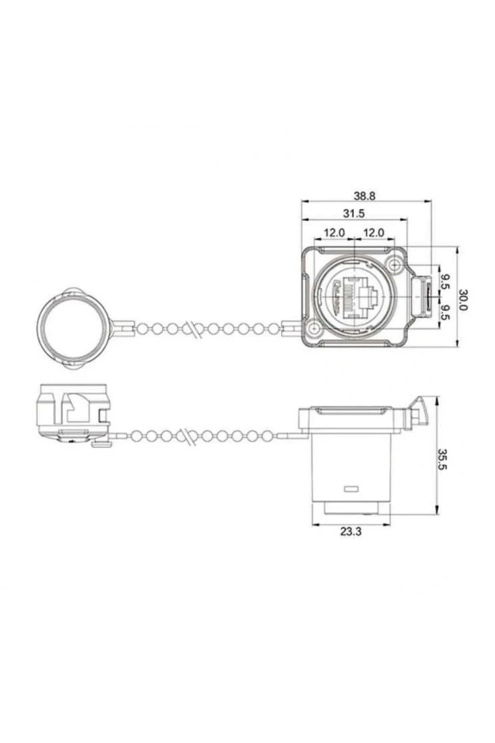 BD-24-J/RJ45/213/SX-43-201 Su Geçirmez Ethernet Konnektörü - Dişi