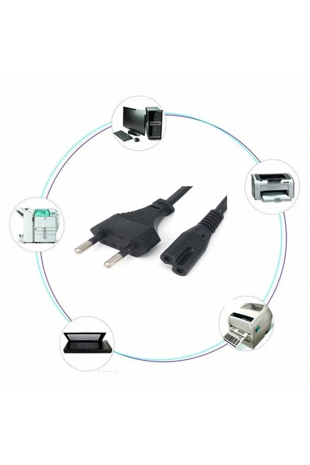 C7 2 Pin Teyp Yazıcı Power Fişi Güç Kablosu 1.5m