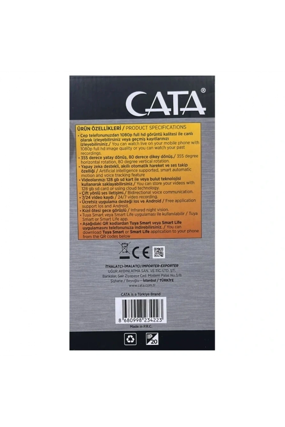 Cata CT-4050 Gece Görüşlü Full HD-1080p 360° Akıllı IP Kamera