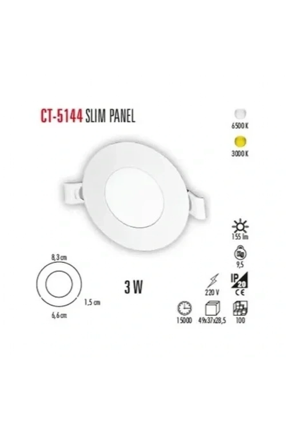 Cata CT-5144 3W 6400K Slim Panel Led Spot Beyaz Işık