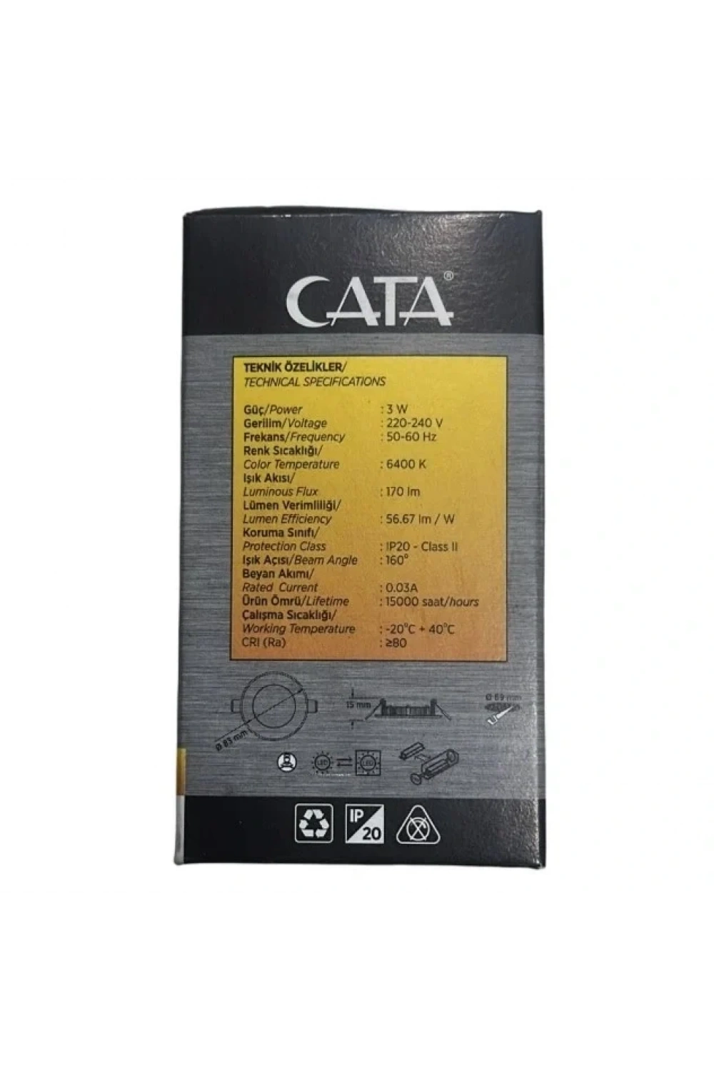 Cata CT-5144 3W 6400K Slim Panel Led Spot Beyaz Işık