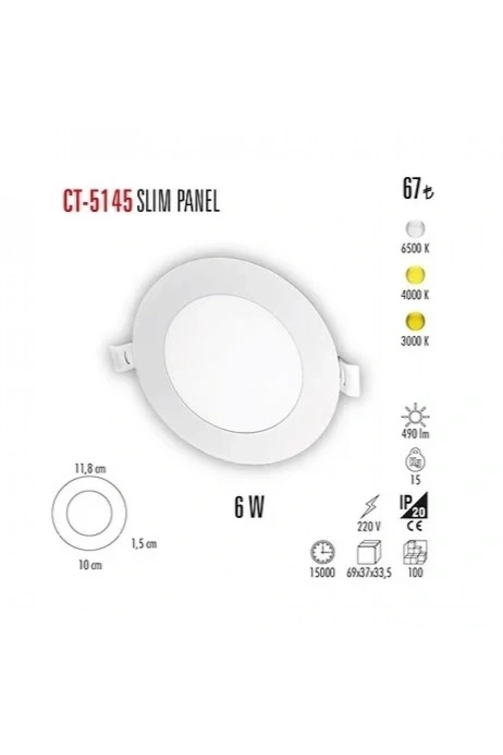 Cata CT-5145 6W 6400K Slim Panel Led Spot Beyaz Işık