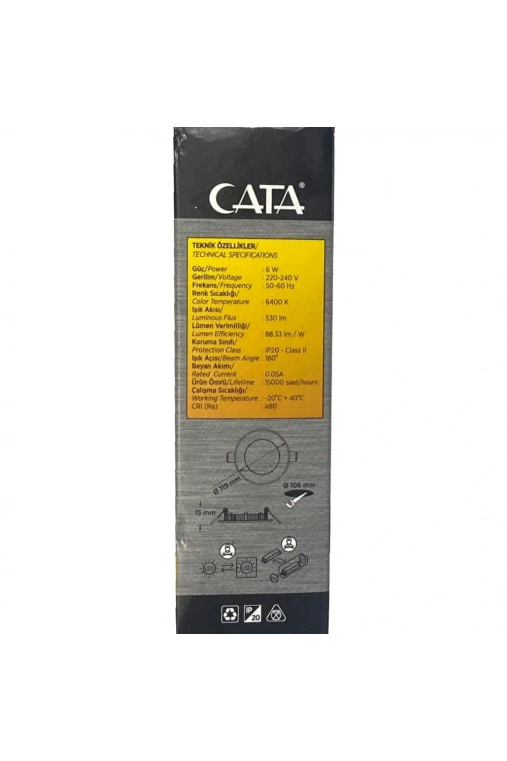 Cata CT-5145 6W 6400K Slim Panel Led Spot Beyaz Işık
