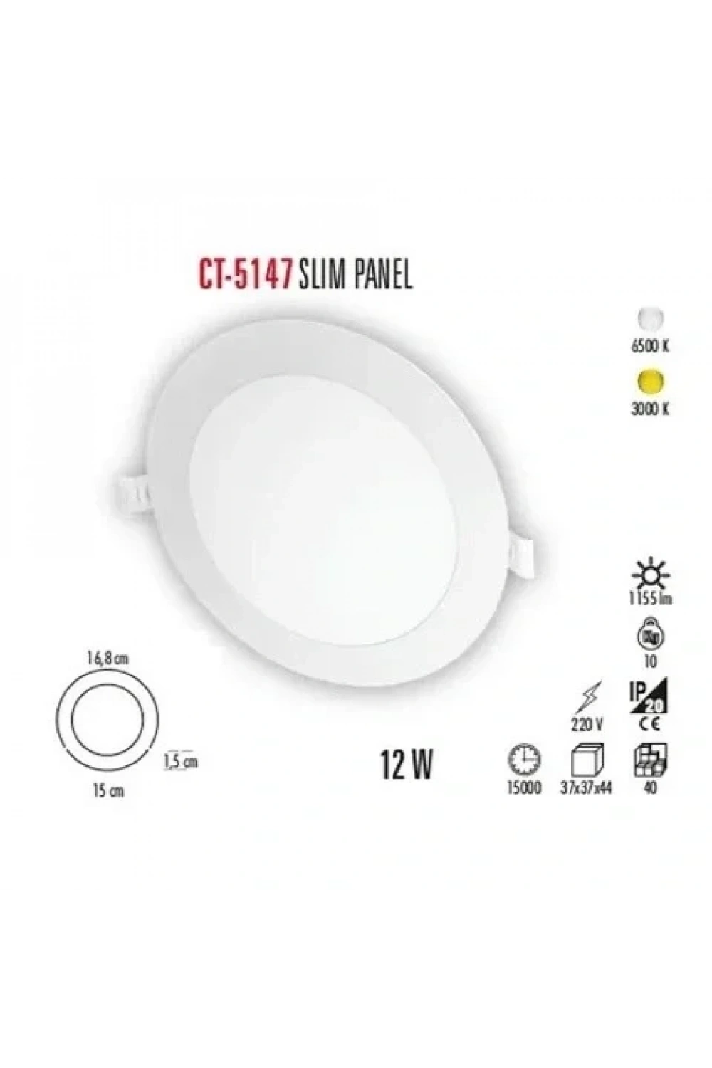Cata CT-5147 12W 6400K Slim Panel Led Spot Beyaz Işık